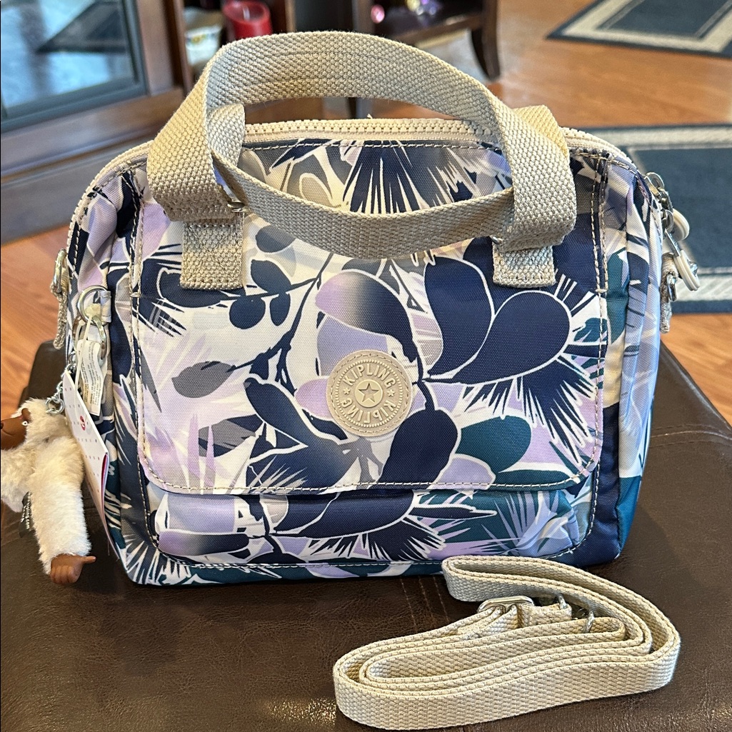 Kipling Satchel Floral Lagoon In Blue. Tags Attached. Never Worn.